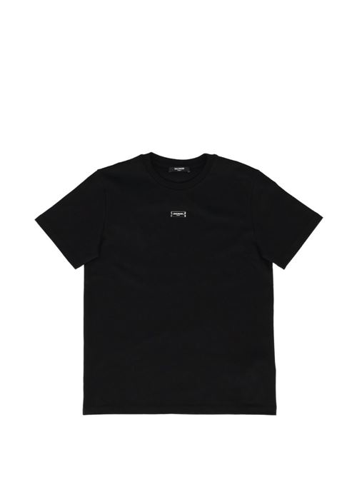 T-shirt Balmain Paris Kids da bambino nera in cotone con logo argentato BALMAIN Kids | BZ8H21Z3672930AG